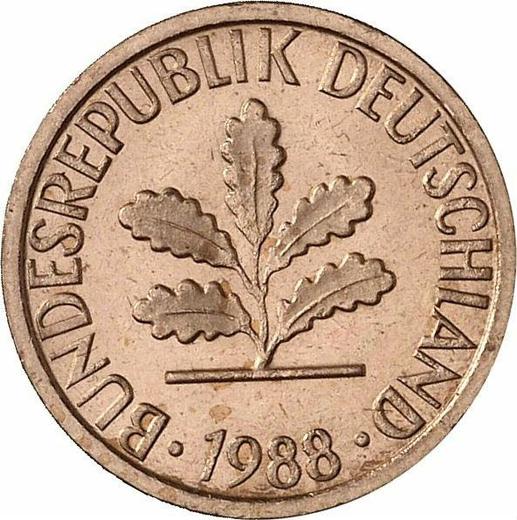 Реверс монеты - 1 пфенниг 1988 года J - цена  монеты - Германия, ФРГ