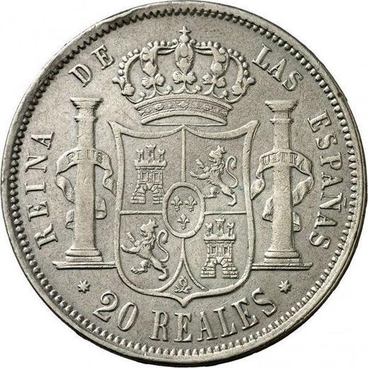 Реверс монеты - 20 реалов 1860 года Семиконечные звёзды - цена серебряной монеты - Испания, Изабелла II