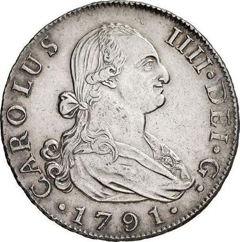 Аверс монеты - 8 реалов 1791 года S C - цена серебряной монеты - Испания, Карл IV