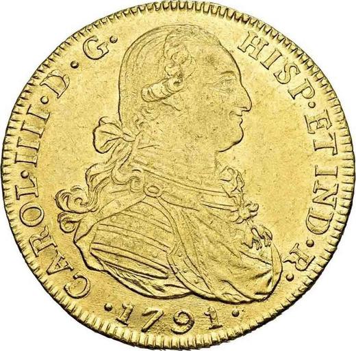 Awers monety - 8 escudo 1791 NR JJ "Typ 1791-1808" - cena złotej monety - Kolumbia, Karol IV