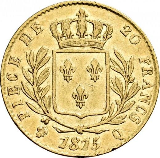 Реверс монеты - 20 франков 1815 года Q "Тип 1814-1815" Перпиньян - цена золотой монеты - Франция, Людовик XVIII