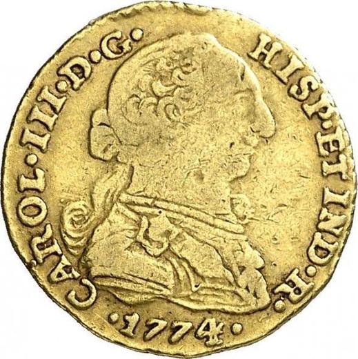 Аверс монеты - 1 эскудо 1774 года NR JJ - цена золотой монеты - Колумбия, Карл III