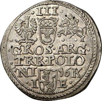 Rewers monety - Trojak 1596 IE "Mennica olkuska" Data "96 K" - cena srebrnej monety - Polska, Zygmunt III