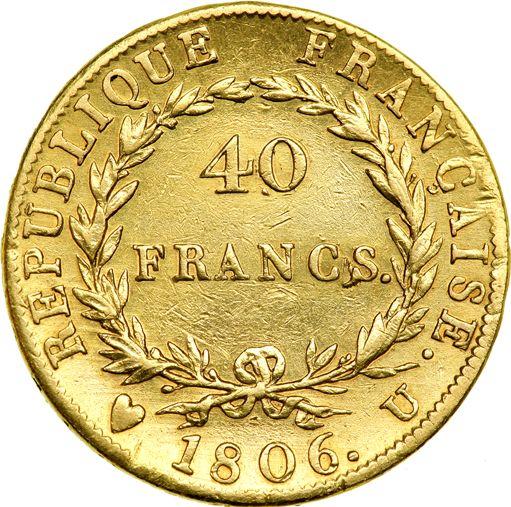 Reverso 40 francos 1806 U "Tipo 1806-1807" Turín - valor de la moneda de oro - Francia, Napoleón I Bonaparte