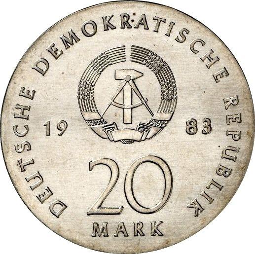 Reverso 20 marcos 1983 "Martín Lutero" - valor de la moneda de plata - Alemania, República Democrática Alemana (RDA)