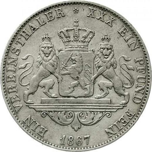 Reverso Tálero 1867 - valor de la moneda de plata - Hesse-Darmstadt, Luis III