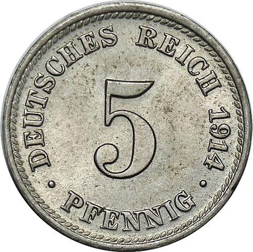Avers 5 Pfennig 1914 D "Typ 1890-1915" - Münze Wert - Deutschland, Deutsches Kaiserreich