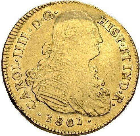 Obverse 4 Escudos 1801 P JF - Gold Coin Value - Colombia, Charles IV