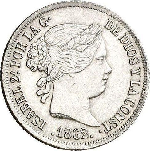 Аверс монеты - 2 реала 1862 года Шестиконечные звёзды - цена серебряной монеты - Испания, Изабелла II