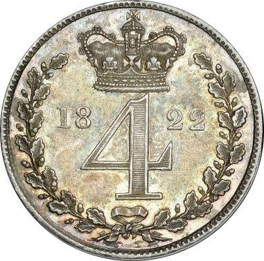 Reverso 4 peniques (Groat) 1822 "Maundy" - valor de la moneda de plata - Gran Bretaña, Jorge IV