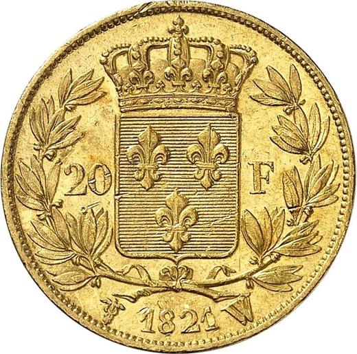 Reverse 20 Francs 1821 W "Type 1816-1824" Lille - France, Louis XVIII