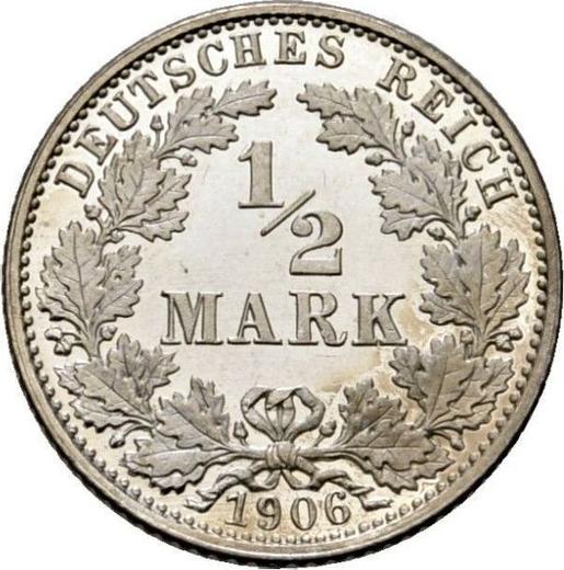 Anverso Medio marco 1906 E "Tipo 1905-1919" - valor de la moneda de plata - Alemania, Imperio alemán