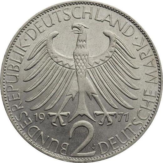 Reverso 2 marcos 1971 J "Max Planck" - valor de la moneda  - Alemania, RFA