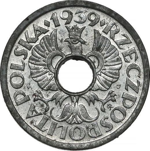 Obverse 5 Groszy 1939 Zinc Hole -  Coin Value - Poland, German Occupation