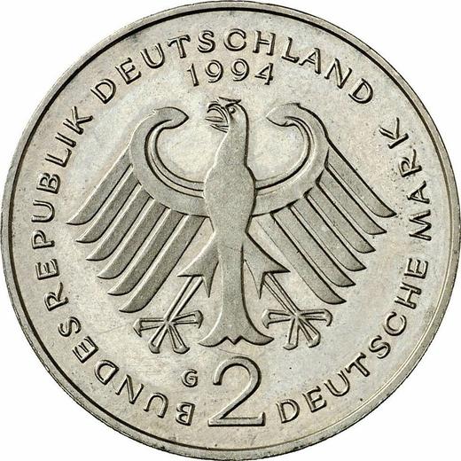 Reverso 2 marcos 1994 G "Willy Brandt" - valor de la moneda  - Alemania, RFA