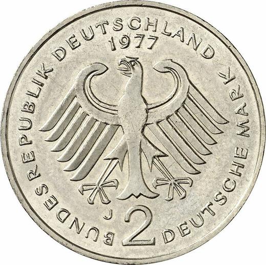 Reverse 2 Mark 1977 J "Konrad Adenauer" -  Coin Value - Germany, FRG