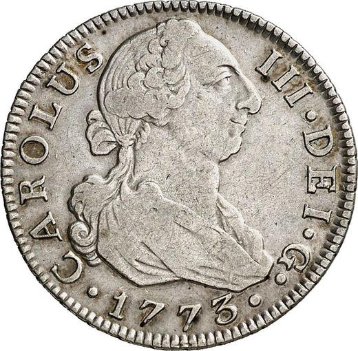Аверс монеты - 2 реала 1773 года M PJ - цена серебряной монеты - Испания, Карл III