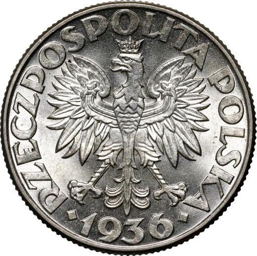 Аверс монеты - 2 злотых 1936 года JA "Парусник" - цена серебряной монеты - Польша, II Республика