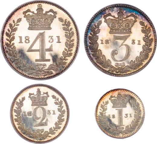 Reverso Maundy / juego 1831 "Maundy" - valor de la moneda de plata - Gran Bretaña, Guillermo IV