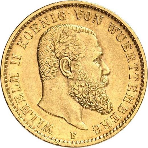 Аверс монеты - 20 марок 1894 года F "Вюртемберг" - цена золотой монеты - Германия, Германская Империя