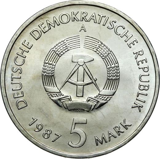 Реверс монеты - 5 марок 1987 года A "Николаифиртель" - цена  монеты - Германия, ГДР