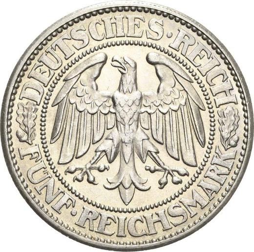 Аверс монеты - 5 рейхсмарок 1928 года J "Дуб" - цена серебряной монеты - Германия, Bеймарская республика