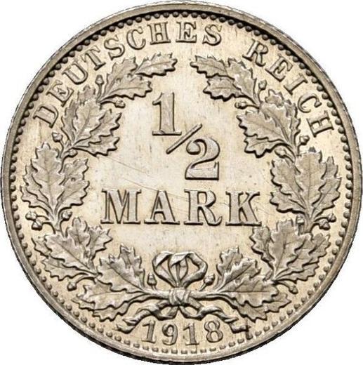 Anverso Medio marco 1918 A "Tipo 1905-1919" - valor de la moneda de plata - Alemania, Imperio alemán