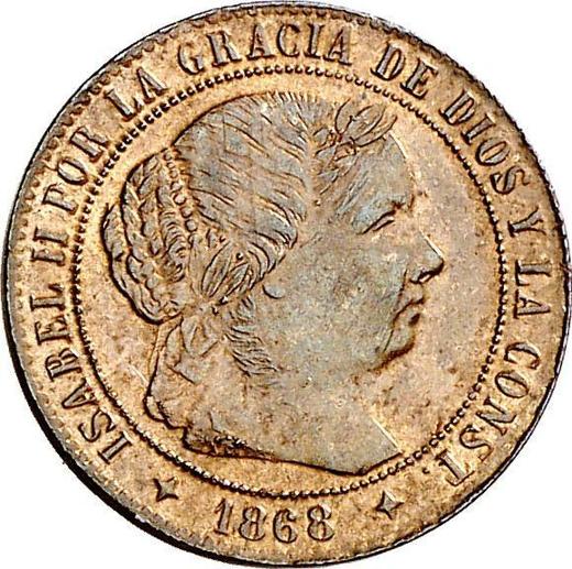Аверс монеты - 1/2 сентимо эскудо 1868 года OM Четырёхконечные звезды - цена  монеты - Испания, Изабелла II