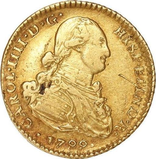 Obverse 2 Escudos 1799 IJ - Gold Coin Value - Peru, Charles IV