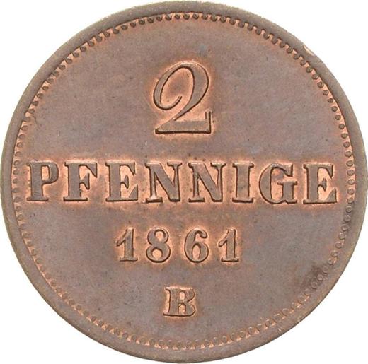Реверс монеты - 2 пфеннига 1861 года B - цена  монеты - Саксония-Альбертина, Иоганн