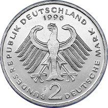 Reverse 2 Mark 1996 F "Franz Josef Strauss" -  Coin Value - Germany, FRG