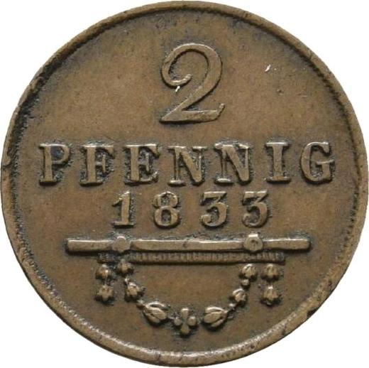 Реверс монеты - 2 пфеннига 1833 года - цена  монеты - Саксен-Мейнинген, Бернгард II
