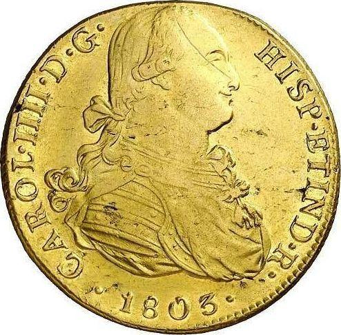 Obverse 8 Escudos 1803 IJ - Gold Coin Value - Peru, Charles IV