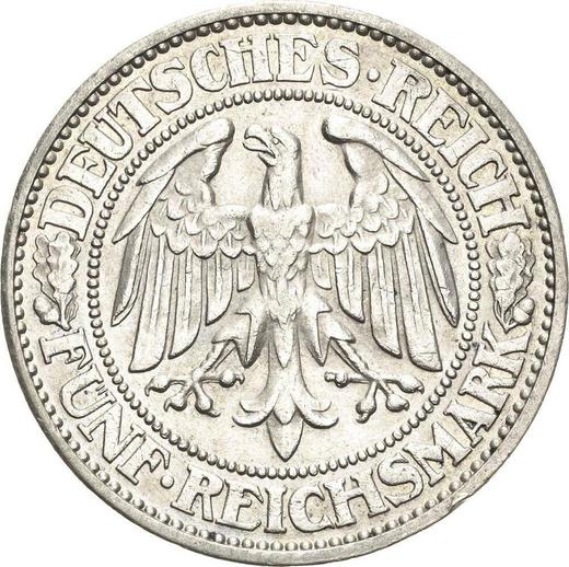Anverso 5 Reichsmarks 1931 J "Roble" - valor de la moneda de plata - Alemania, República de Weimar