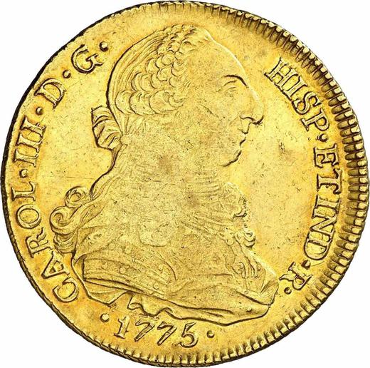 Awers monety - 8 escudo 1775 So DA - cena złotej monety - Chile, Karol III