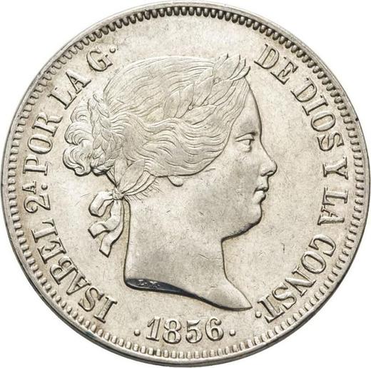 Anverso 20 reales 1856 Estrellas de seis puntas - valor de la moneda de plata - España, Isabel II