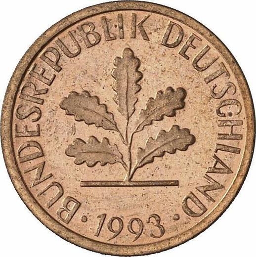 Реверс монеты - 1 пфенниг 1993 года A - цена  монеты - Германия, ФРГ