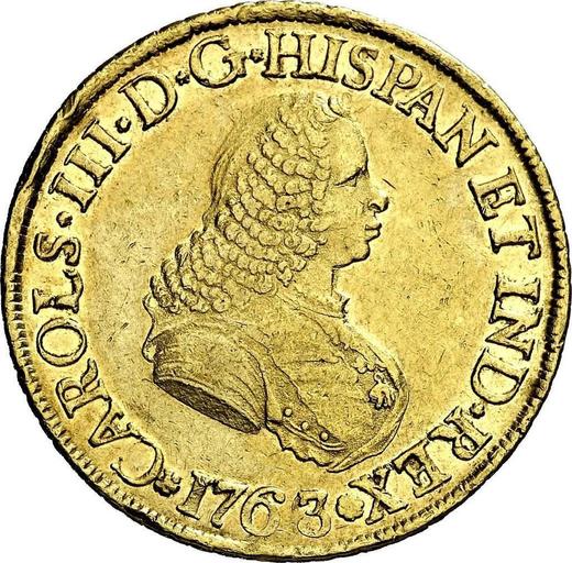 Anverso 8 escudos 1763 PN J "Tipo 1760-1771" - valor de la moneda de oro - Colombia, Carlos III