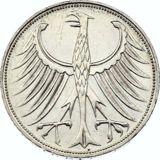 Реверс монеты - 5 марок 1967 года D - цена серебряной монеты - Германия, ФРГ