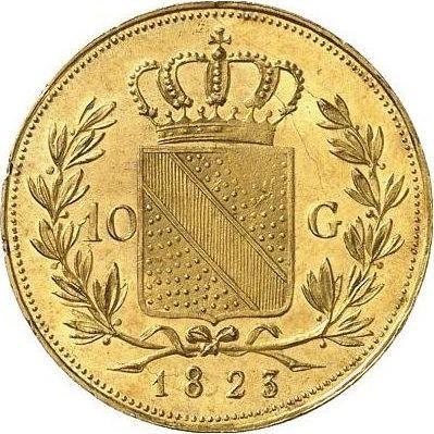 Реверс монеты - 10 гульденов 1823 года - цена золотой монеты - Баден, Людвиг I
