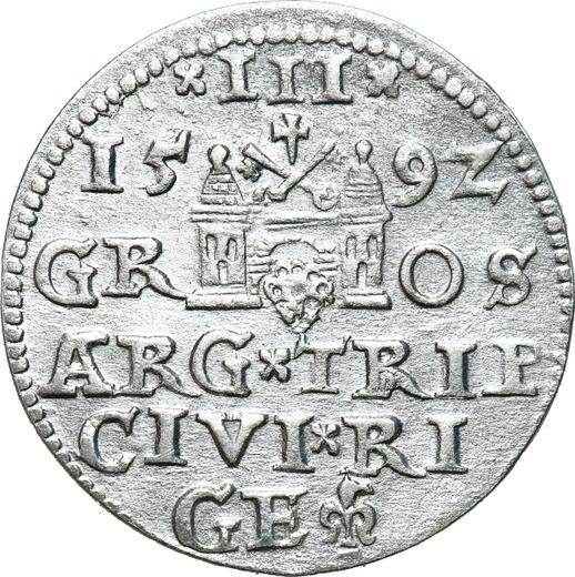 Реверс монеты - Трояк (3 гроша) 1592 года "Рига" - цена серебряной монеты - Польша, Сигизмунд III Ваза