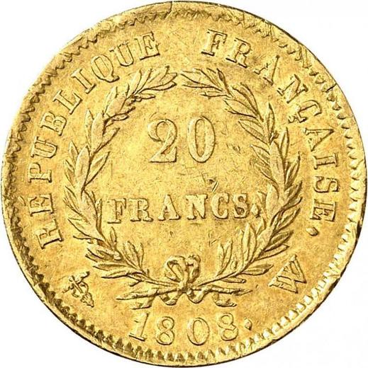 Rewers monety - 20 franków 1808 W "Typ 1807-1808" Lille - Francja, Napoleon I