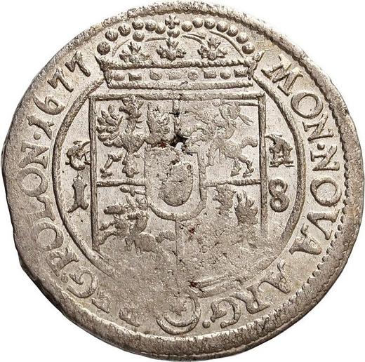 Reverso Ort (18 groszy) 1677 MH "Escudo recto" MH con hojas - valor de la moneda de plata - Polonia, Juan III Sobieski