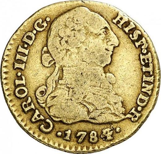 Аверс монеты - 1 эскудо 1784 года NR JJ - цена золотой монеты - Колумбия, Карл III