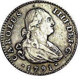 Аверс монеты - 1 реал 1791 года M MF - цена серебряной монеты - Испания, Карл IV
