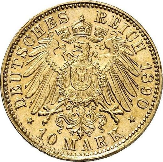 Reverso 10 marcos 1890 D "Sajonia-Meiningen" - valor de la moneda de oro - Alemania, Imperio alemán