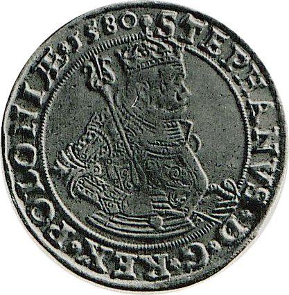 Аверс монеты - Талер 1580 года Дата над портретом - цена серебряной монеты - Польша, Стефан Баторий