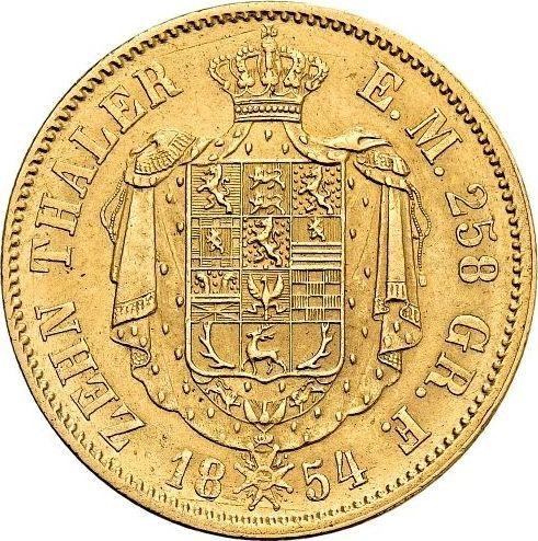 Реверс монеты - 10 талеров 1854 года B - цена золотой монеты - Брауншвейг-Вольфенбюттель, Вильгельм