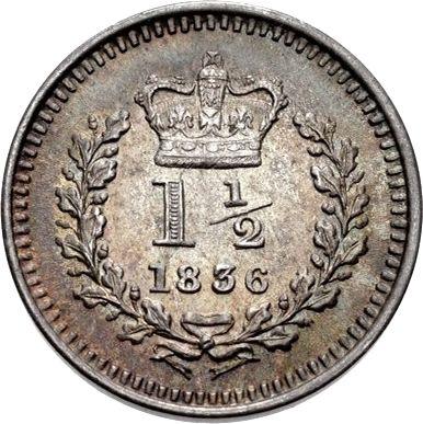Реверс монеты - 1,5 пенса 1836 года - цена серебряной монеты - Великобритания, Вильгельм IV