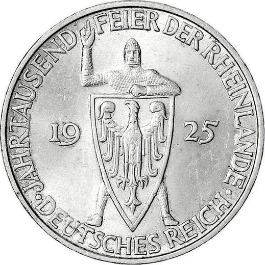 Anverso 3 Reichsmarks 1925 D "Renania" - valor de la moneda de plata - Alemania, República de Weimar